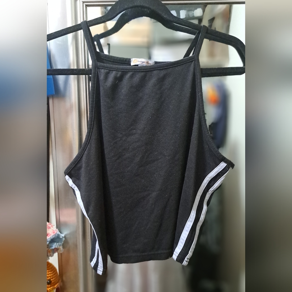Range Kiss Tank Top Crop Cropped Black White Sporty XL Juniors Halter High Neck